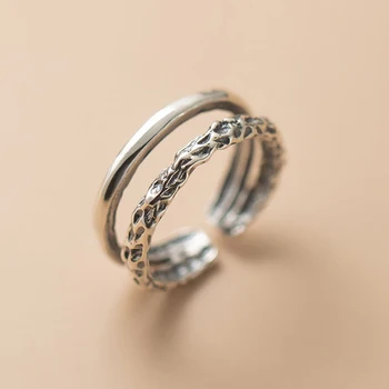 YIZIZAI 2023 Винтажные двухслойные кольца с текстурой камня для женщин и мужчин Тибетское серебро Черное кольцо Ювелирные изделия Панк Ювелирные изделия Подарок